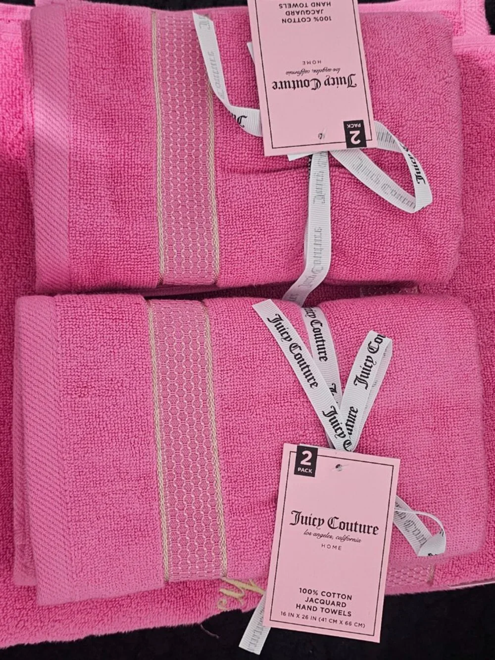 Juicy Couture Hot Pink Gold 6 Piece Bath Towel Set 100% Cotton NWT
